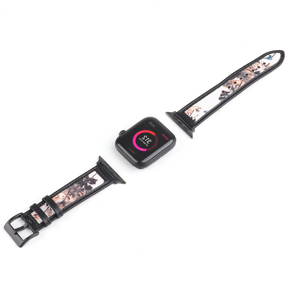 Ink Painting Pattern Genuine Leather Wrist Strap Adjustable Watch Band for Apple Watch Series 9 8 7 41mm 6 5 4 SE (2023) SE(2022) SE 40mm 3 2 1 38mm Ink Painting Pattern Genuine Leather Wrist Strap Adjustable Watch Band for Apple Watch Series 9 8 7 41mm 6 5 4 SE (2023) SE(2022) SE 40mm 3 2 1 38mm